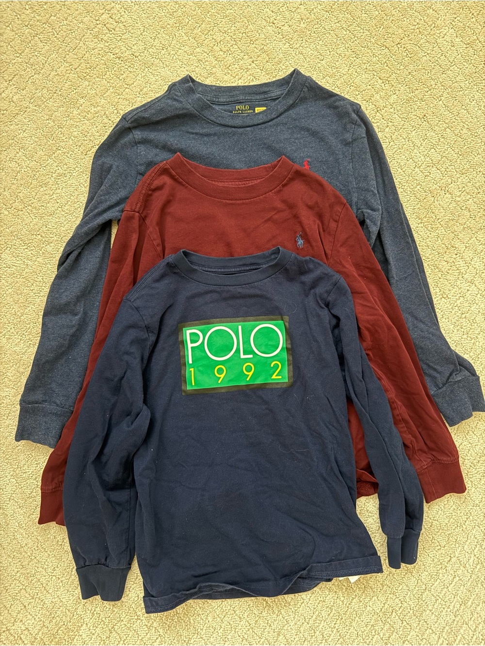 Polo by Ralph Lauren Navy Long Sleeve Tee with Green 'POLO 1992' Patch